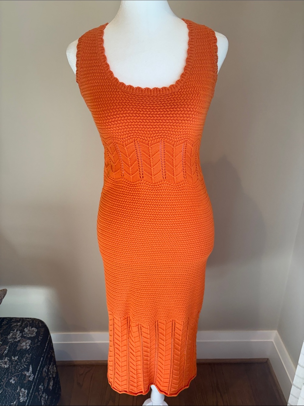 French Connection Bright Orange Sleeveless Knit Midi Dress